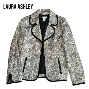 Laura Ashley METALLIC FLORAL BLAZER JACKET Small BLACK GOLD Holiday Sparkle